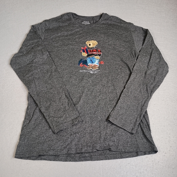 Polo Ralph Lauren Men's L Big Bear Christmas Presents Gray Long Sleeve T-Shirt - Picture 1 of 4